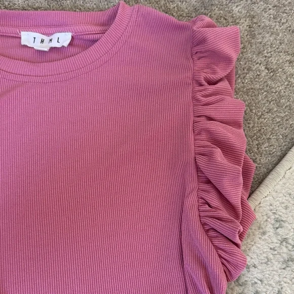 Pink Ruffle-Sleeve Ribbed Top - Picture 3 of 3